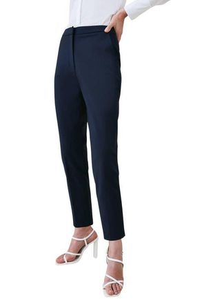 Karen Millen Essential Techno Woven Trousers in Navy at Nordstrom, Size 12