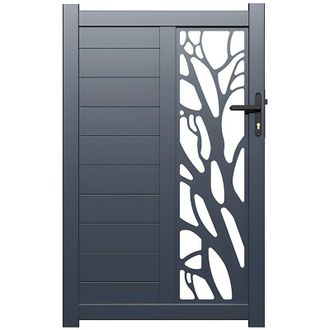 Vente-Unique Cancello a battente L100 x H164 cm Alluminio semi traforato con motivi Antracite - LABRIT II