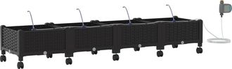 vidaXL Maceta De Jard&iacute;n Con Riego Y Ruedas 4 Uds. Negro Pp Vidaxl