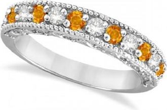 Allurez Citrine & Diamond Band Filigree Ring Design 14k White Gold (0.60ct)