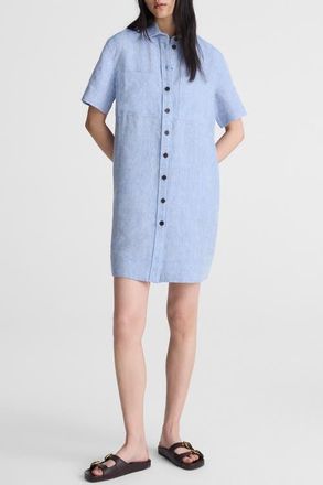 Madewell Relaxed Linen Mini Shirtdress in Sunfaded Blue at Nordstrom, Size Xx-Large