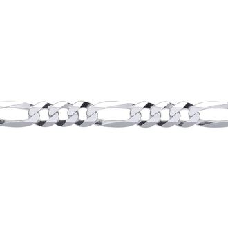 Jewelco London Silver Diamond-cut 3+1 Figaro Chain Necklace 7mm | Size: 20 inches