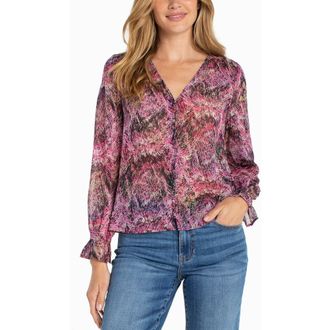 Liverpool L.A. Print Button-Up Shirt in Pink Multi Starburst at Nordstrom, Size X-Large