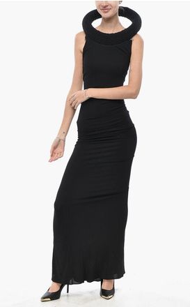 Off-white Stretch Viscose Maxi Dress TUBE With Rigid Collar size 40