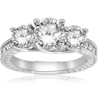 Pompeii3 2 1/2ct Vintage 3-Stone Lab Grown Diamond Engagement Ring 14K White Gold Size Selectable