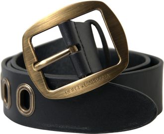 Dolce & Gabbana Black Leather Gold Metal Buckle Men Mens Belt