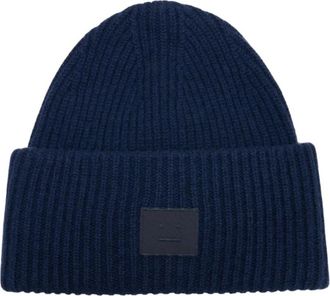 Acne Studios Large Face Logo Beanie - unisex - Hoeden - Blauw - ONE Size - Wol - Accessoires