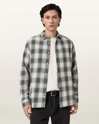 AllSaints Cotton Kelby Ramskull Check Shirt, Size: XXL