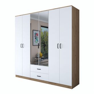 Dmora Armario Grande Neirone, Ropero Dormitorio: 2 Cajones, 5 Estantes, Barra Colgador, 210x210h Cm Blanco