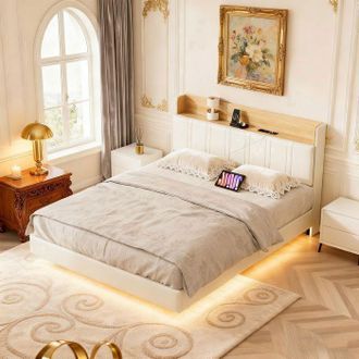 OEM Cama 140x190 Cm, 21hxf, Led Rgb, Usb, Contempor&aacute;neo, Marco De Cama Doble 140x190 Cm, Pu, Blanco