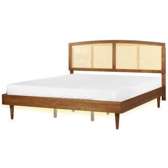 Beliani Cama Led De Listones De Madera Clara De Caucho Con Cabecero Estilo R&uacute;stico Minimalista 180 X 200 Cm Varzy