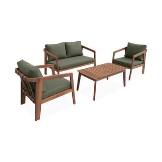 Sweeek Conjunto de muebles de jard&iacute;n de madera de 4 plazas, kaki oscuro