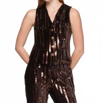 Vilagallo Sleeveless Sequin Vest In Bronze