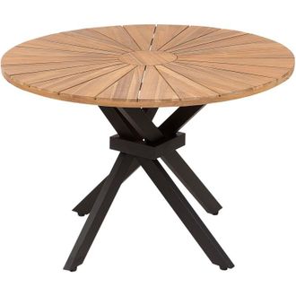 Beliani Tavolo da pranzo da giardino in legno chiaro di acacia con piano a doghe rotondo 110 cm Agello