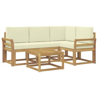 vidaXL Conjunto De Sof&aacute;s De Exterior Con Coj&iacute;n 5 Pcs Blanco Y Crema Vidaxl