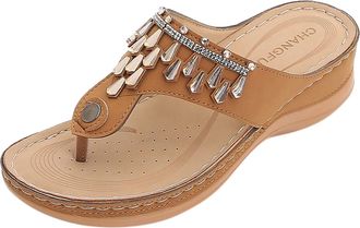 Generic YIzdegg Womens Toe Separator Sandals with Wedge Heel - Summer Shoes Lightweight Breathable Outdoor Sandals Non-Slip Slippers Arch Support Slippers Com