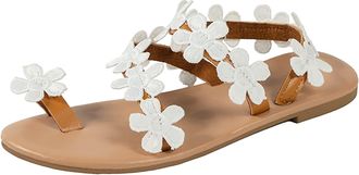 Generic Women Thong Sandals Fashion Flat Sandals Thin Strappy Sandal Floral Embellished Sandal Lightweight Breathable Walking Shoes Comfort Fit Shoes Non Slip