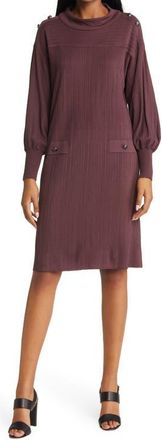 Ming Wang Rib Balloon Long Sleeve Knit Dress in Auburn Brown at Nordstrom, Size Medium