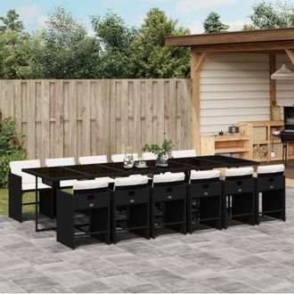 vidaXL Set Comedor De Jard&iacute;n Con Cojines 13 Pzas Rat&aacute;n Sint&eacute;tico Negro Vidaxl