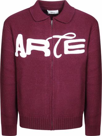 Arte Burgundy Graphic Knit Zip-Through Knit