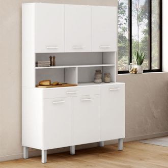 IDMarket 120 Cm Cina Aparador De Cocina Con 6 Puertas + Caj&oacute;n, Blanco Y Blanco Alto Brillo