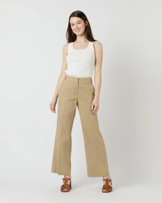 Ann Mashburn Frankie Pants In Khaki Stretch Cotolino