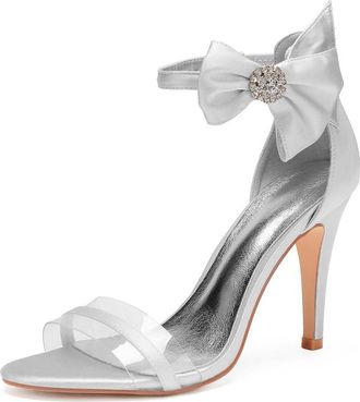 Generic Women Stain Peep Toe High Heels Sandals Bridal Stiletto Wedding Evening Dress Shoes 10.5Cm,Silver,8 UK