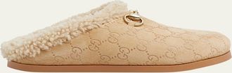 Gucci New Sol Suede Shearling Horsebit Mules