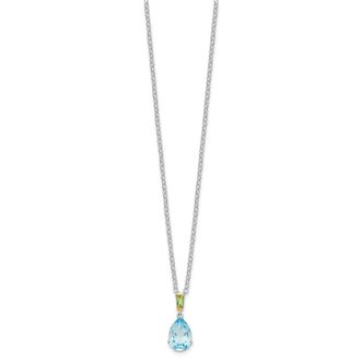 Diamond2Deal Sterling Silver with14K Accent Rhodium-plated Sky Blue Topaz and Peridot Pendant Necklace
