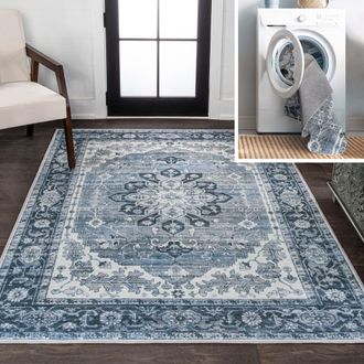 Jonathan Y Designs Asa Ornate Medallion Machine-Washable Area Rug in Blue/cream at Nordstrom, Size 4Ft 0In X 6Ft 0In