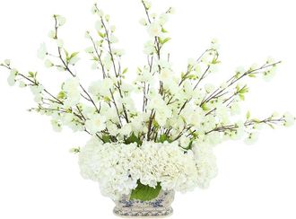 Creative Displays Inc. Handmade Faux Cherry Blossom & Hydrangea Arrangement In Ceramic Vase