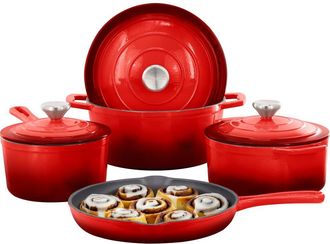 MegaChef 7 Piece Enameled Cast Iron Cookware Set in Red at Nordstrom