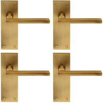 Loops 4x PAIR Straight Bar Handle on Slim Latch Backplate 150 x 50mm Antique Brass