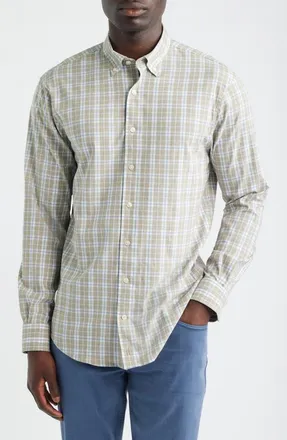 Johnnie-O Fullington Plaid Performance Twill Button-Down Shirt in Almond at Nordstrom, Size Xx-Large
