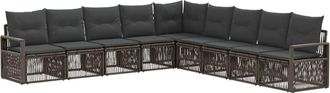 vidaXL Conjunto De Sof&aacute;s De Jard&iacute;n 9 Uds. Gris Rat&aacute;n Sint&eacute;tico Vidaxl