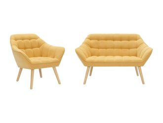 VENTE-UNIQUE.COM Conjunto sof&aacute; y sill&oacute;n fijo poli&eacute;ster 3 plazas mostaza 127x73cm