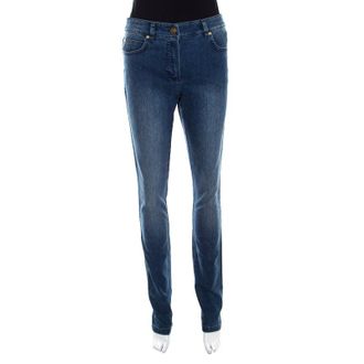 Escada Indigo Faded Effect Denim Sequined Back Pocket Detail Skinny Jeans