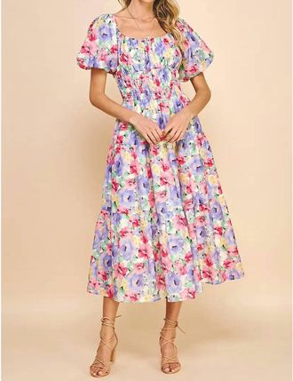 Pinch Design Floral Print Short Sleeve Maxi Dress In White Multi