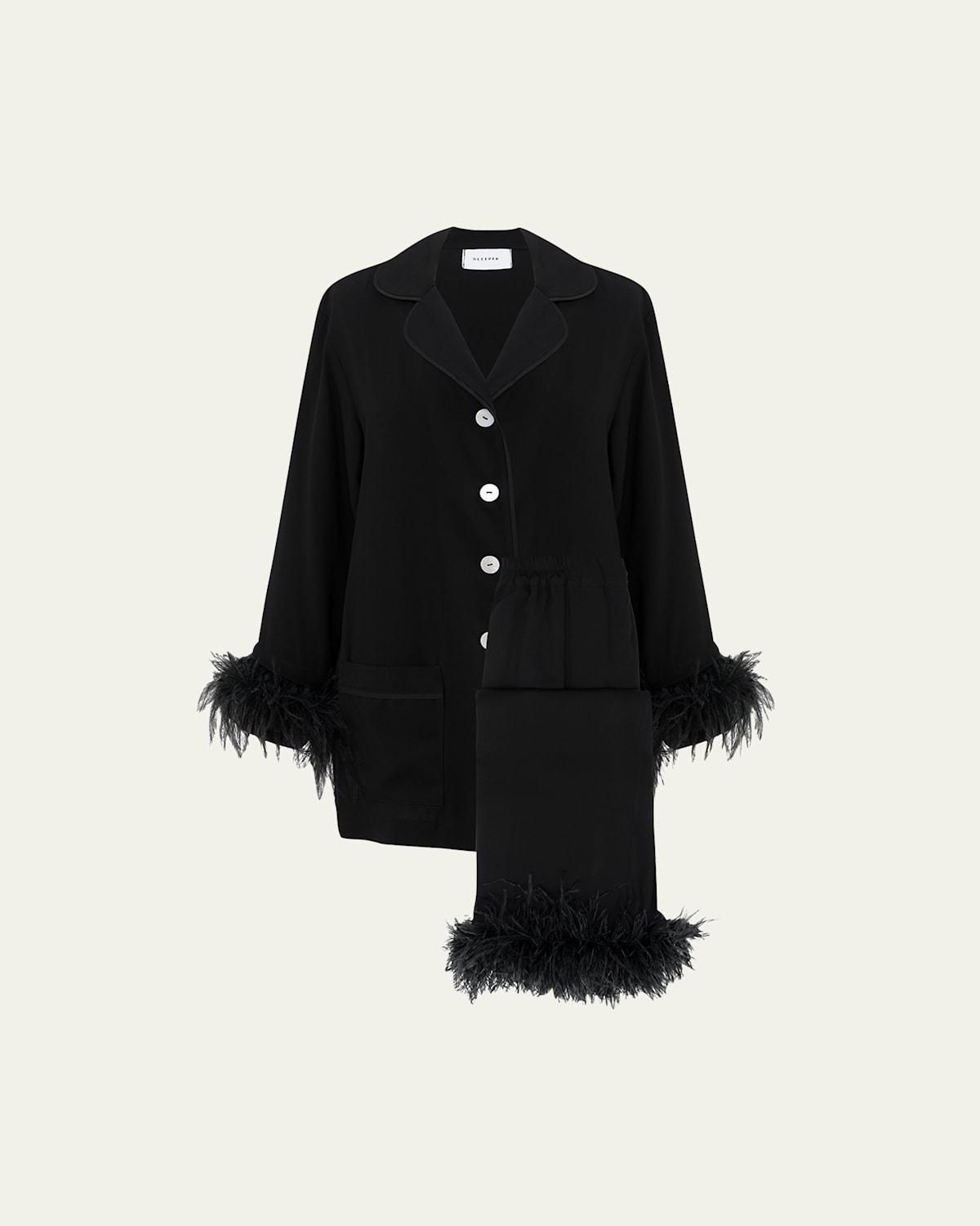【関税込み】Sleeper ブラック Party パジャマセット Sleeper Party Feather-trimmed Pyjama set - Black - XS from