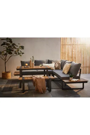 ambia GARDEN Dining-Loungeset, Anthrazit, Dunkelgrau, Teakfarben, Metall, Kunststoff, Textil, F&uuml;llung: Schaumstoff,Polyester, einzeln stellbar, 240x240 cm, Gartenm
