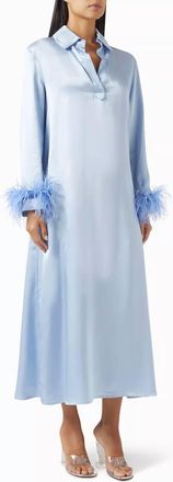 Sleeper Luna Maxi Dress With Detachable Feathers In Blue