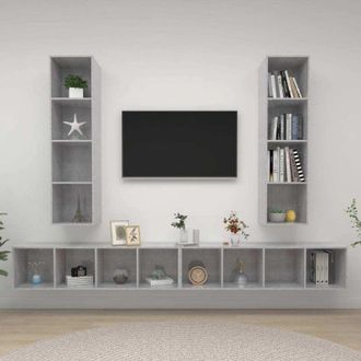 vidaXL Vidaxl - Muebles De Sal&oacute;n De Pared 4 Pzs Madera Ingenier&iacute;a Gris Hormig&oacute;n