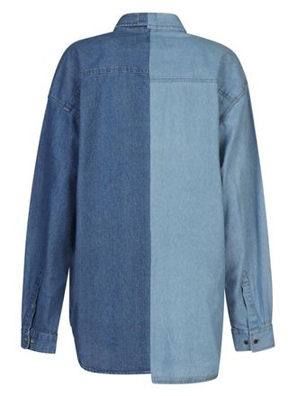 E.L.V. Denim Colorblock Denim Shirt - Blue