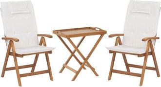 Beliani Beliani - Garden Bistro Set Acacia Wood Table 2 Chairs Folding Off-White Cushions Java