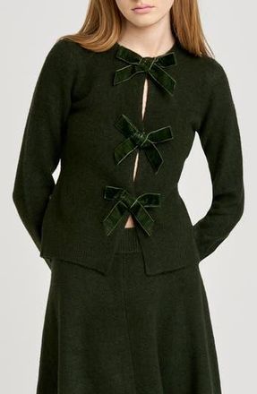 Wayf Kayla Velvet Bow Front Cardigan in Emerald at Nordstrom Rack, Size Small