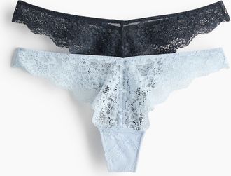 H&M 2er-Pack Tangas aus Spitze - Hellblau/Marineblau