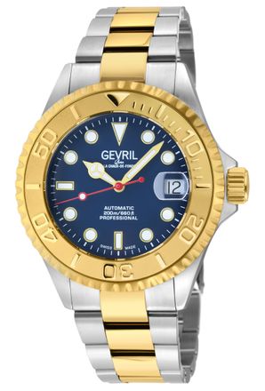 Gevril Group Mens Wall Street 4756B Swiss Automatic Sellita SW200 Blue Dial Watch - Silver & Gold Stainless Steel - One Size