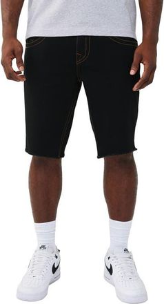 True Religion Ricky Frayed Hem Snap Flap Straight Denim Shorts in Black Rinse at Nordstrom, Size 29