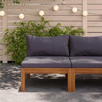 vidaXL Sof&aacute; Seccional Central Con Cojines Gris Oscura Madera De Acacia Vidaxl