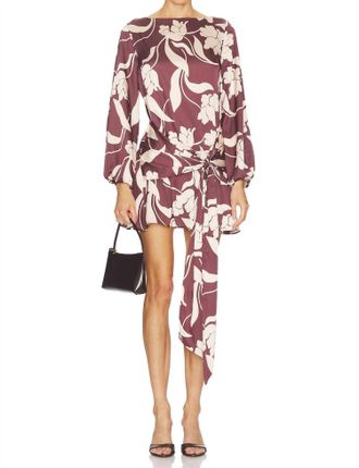 Misa Larissa Long Sleeve Mini Dress In Chocolate Flora